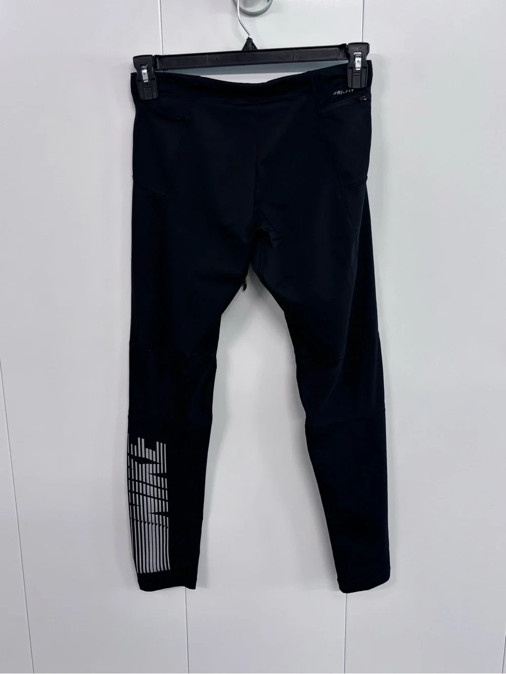 Men's Nike Running Dri-FIT Leggings Black Large Reflective Logo Drawstring Activ